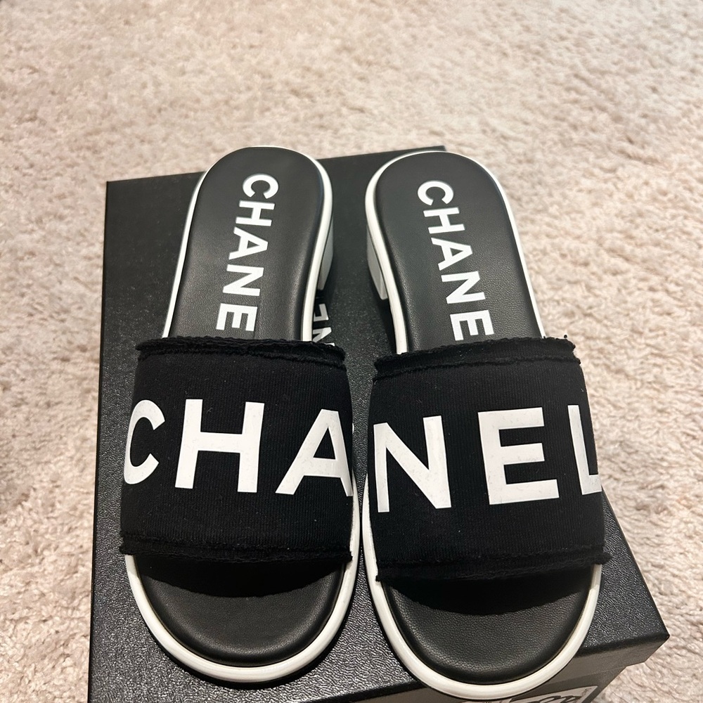 Chanel Black Slide Sandals